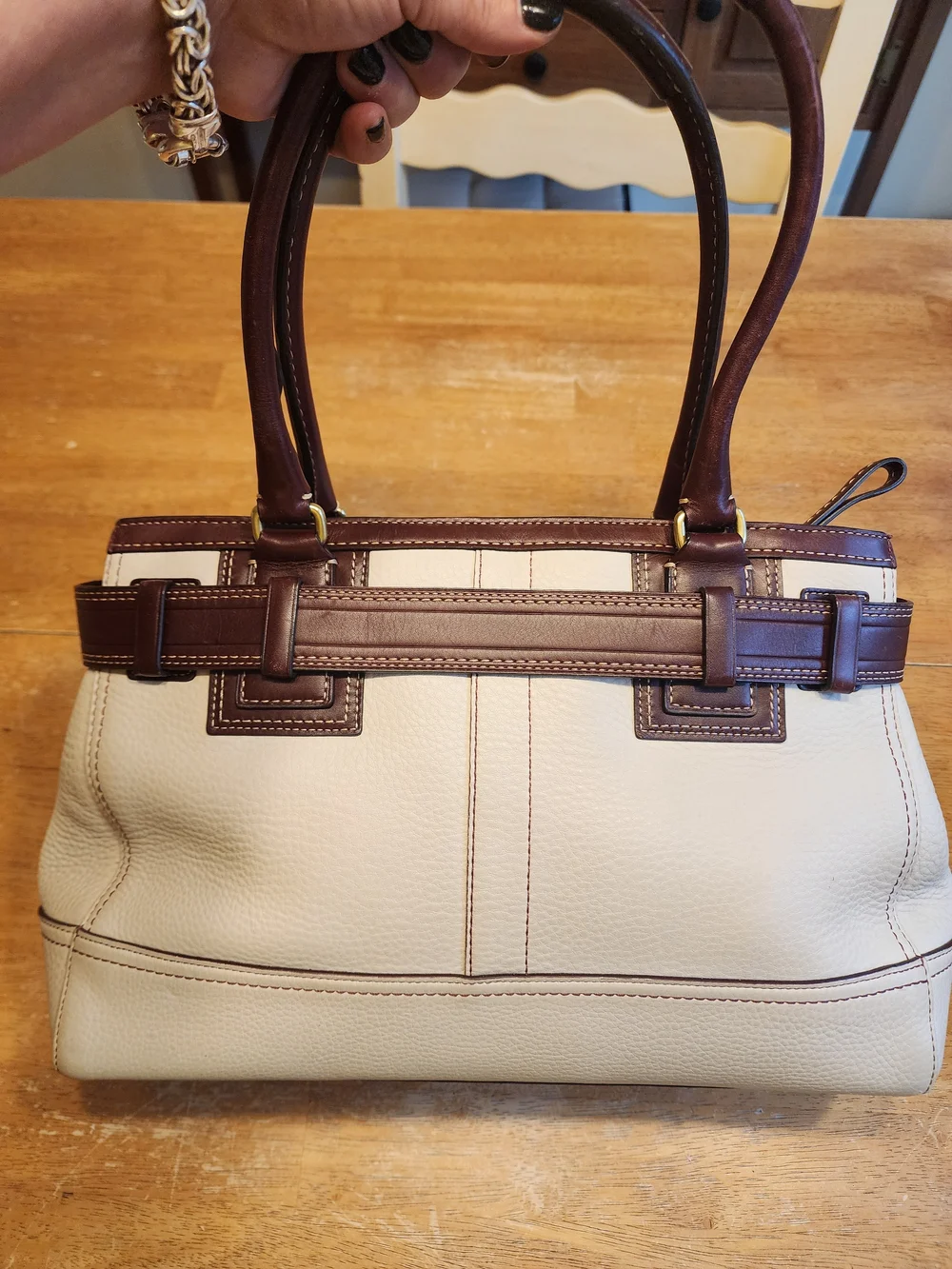 2008 Coach Hamptons Belted Carryall handbag in cream and burgundy